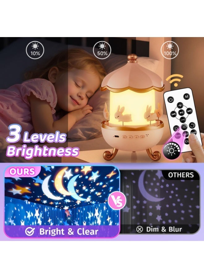Bunny's Carousel Night Light Projector Starry Light,10 Tracks Kids Night Light, 360 Rotation 12 Colors Music Projector,Remote Control Galaxy LED Projector with 6 Film,Decorative Lamp for Girls Room - Image 5