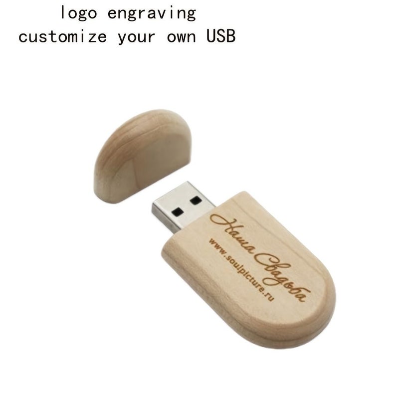 Custom Wooden Oval USB 2.0 Flash Drive 4GB Memory Pen - Image 1