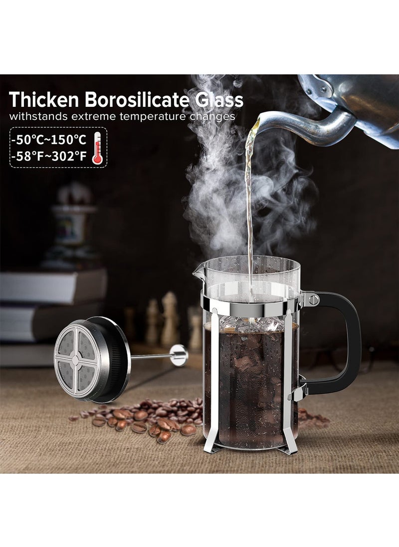 Generic 1000ML French Press Coffee Maker -Large, Borosilicate Glass Carafe, Brews Fresh Coffee, Coffee Press Cold Brew or Tea without Grounds - Makes 4 Cups  Includes Measuring Spoon & Cleaning Brush  - Image 4