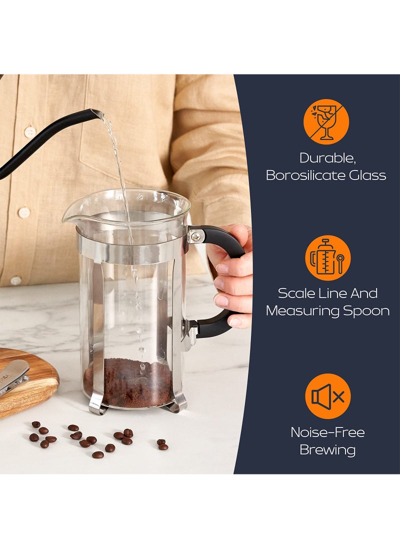 Generic 1000ML French Press Coffee Maker -Large, Borosilicate Glass Carafe, Brews Fresh Coffee, Coffee Press Cold Brew or Tea without Grounds - Makes 4 Cups  Includes Measuring Spoon & Cleaning Brush  - Image 5