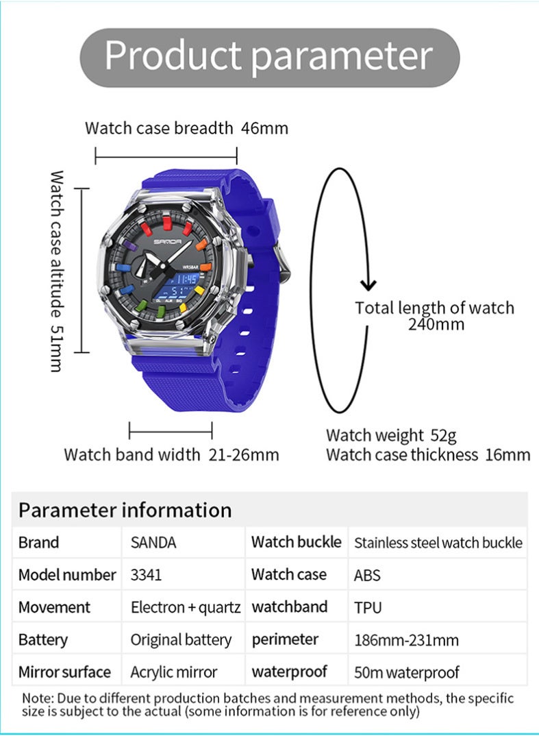 Sanda Watch Men'S And Women'S Fashion Korean Transparent High School Electronic Watch Multi-Functional Luminous Waterproof Live Explosions SANDA 3341 - Image 3