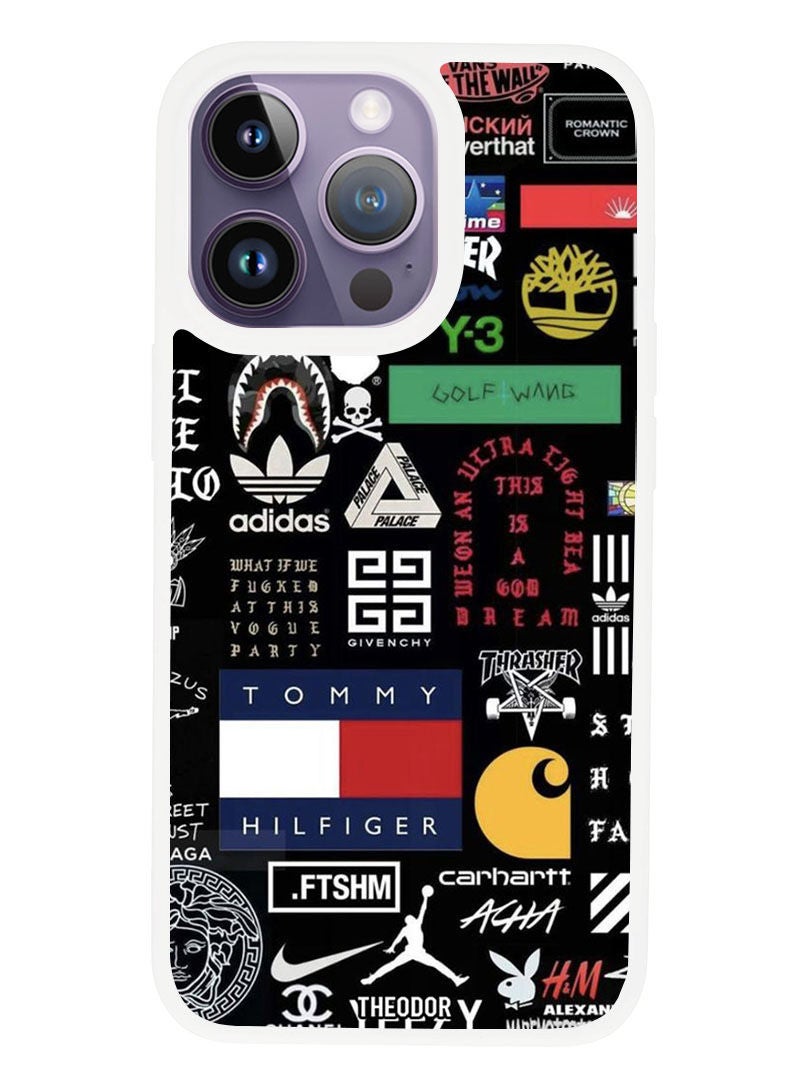 Theodor غطاء واقي مضاد للخدش ومقاوم للصدمات لجهاز APPLE IPHONE 14 PRO MAX بتصميم لوجو متنوع (حافة بيضاء) - Image 1