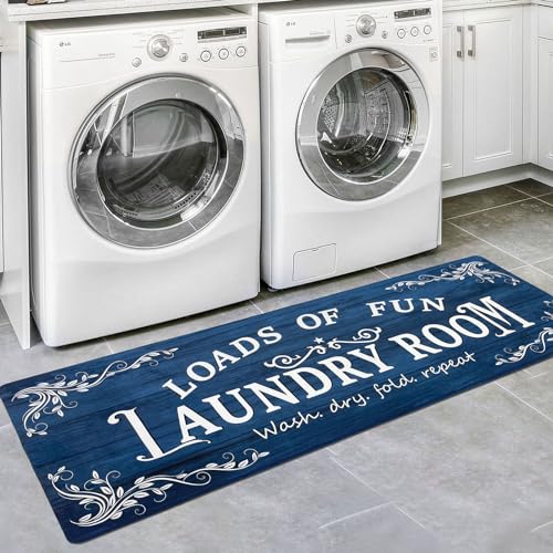 Lansny Laundry Room Rug Runner 20"x60" Non Slip Waterproof Laundry Mats for Laundry Room Decor Washable Floor Farmhouse Laundry Rug for Mudroom, Washroom, Bathroom, Navy Blue - Image 1