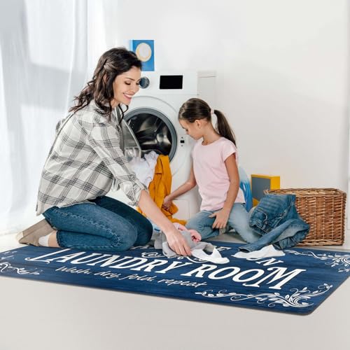 Lansny Laundry Room Rug Runner 20"x60" Non Slip Waterproof Laundry Mats for Laundry Room Decor Washable Floor Farmhouse Laundry Rug for Mudroom, Washroom, Bathroom, Navy Blue - Image 5