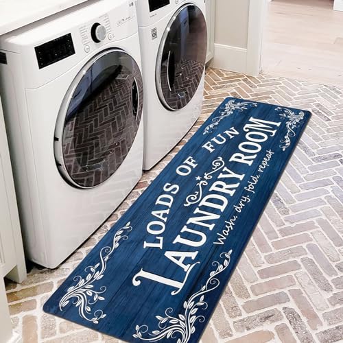 Lansny Laundry Room Rug Runner 20"x60" Non Slip Waterproof Laundry Mats for Laundry Room Decor Washable Floor Farmhouse Laundry Rug for Mudroom, Washroom, Bathroom, Navy Blue - Image 2