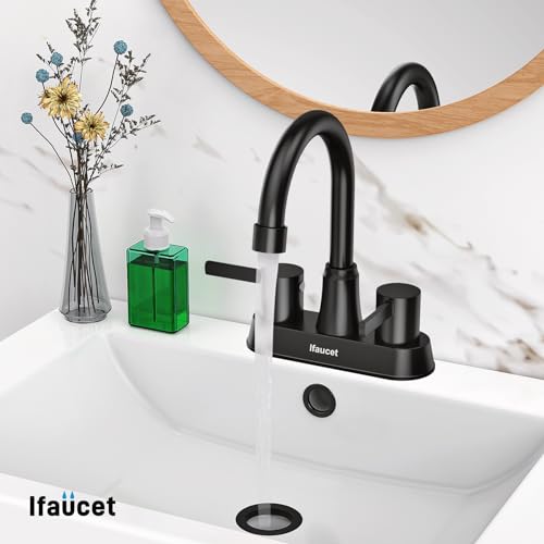 Ifaucet Black Bathroom Faucet 3 Hole, Bathroom Faucets for Sink 3 Hole, Bathroom Sink Faucet, 4 Inch 2 Handle Centerset, Lead-Free, with Copper Pop Up Drain (Matte Black) - Image 5