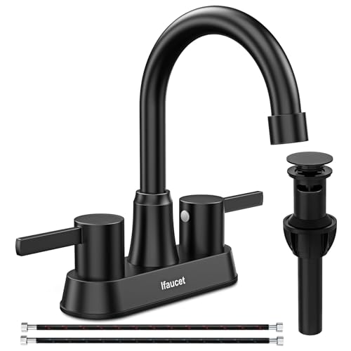 Ifaucet Black Bathroom Faucet 3 Hole, Bathroom Faucets for Sink 3 Hole, Bathroom Sink Faucet, 4 Inch 2 Handle Centerset, Lead-Free, with Copper Pop Up Drain (Matte Black) - Image 1