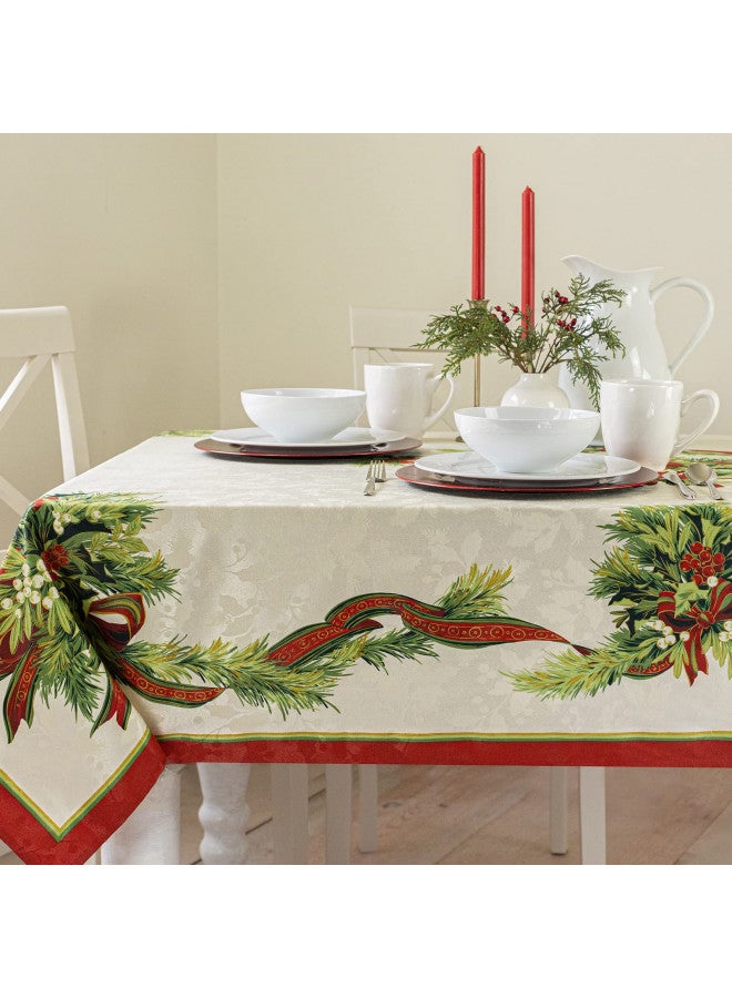 Benson Mills Christmas Ribbons Engineered Printed Fabric Table Cloth, Winter, Holiday and Christmas Tablecloth (52" X 70" Rectangular, Xmas Ribbons) - Image 1
