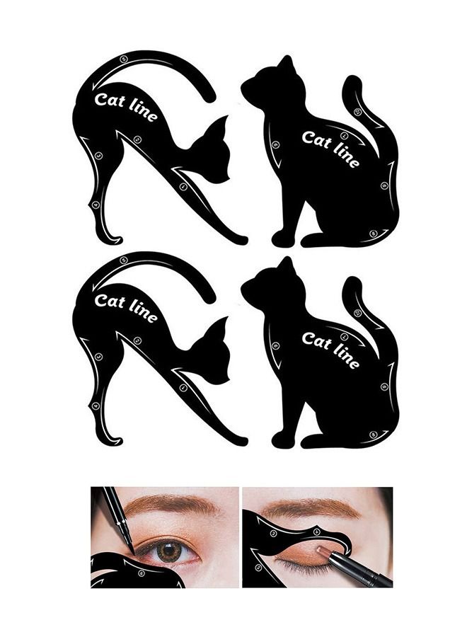 4 قطع من قوالب كحل العيون على شكل قطة ، مجموعة مؤثرات متعددة الأنماط لتظليل عين القطة ، أداة مساعدة للمكياج ، أداة تحديد أداة تحديد العيون للفتيات المبتدئين من فنانات المكياج (أسود) - Image 1