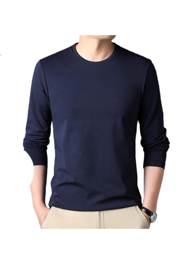Romon Men'S Long Sleeve T-Shirt With Mulberry Silk Polo Shirt Ice Silk Round Neck T-Shirt Undershirt Men'S Clothing White Xl - Image 3
