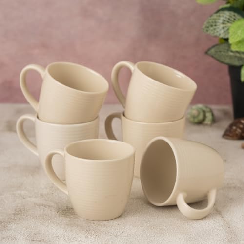 Clay Craft Fine Ceramic Horizon Ivory Coffee Mug Set of 6, Cups for Tea & Coffee, Mug Set, Gift Set, Elegant Design for Home and Kitchen and Can Be Gifted to Your Loved Ones On Any Occassions - Image 1