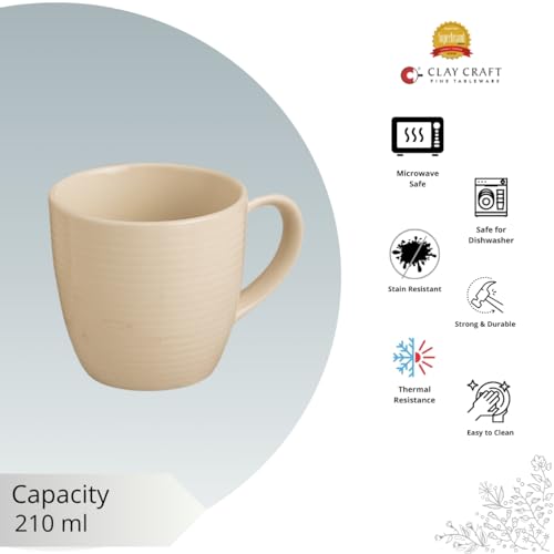 Clay Craft Fine Ceramic Horizon Ivory Coffee Mug Set of 6, Cups for Tea & Coffee, Mug Set, Gift Set, Elegant Design for Home and Kitchen and Can Be Gifted to Your Loved Ones On Any Occassions - Image 5