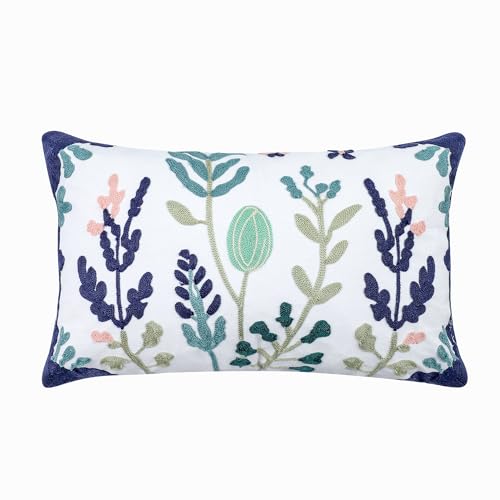 KITTMIN Green and Blue Throw Pillow Covers,12x20 Floral Embroidered Farmhouse Decor Lumbar Pillows, Set of 2 Cozy Boho Accent Cushion Case for Couch & Sofa, Home Decorative Pillow Cases for Bed Room - Image 2