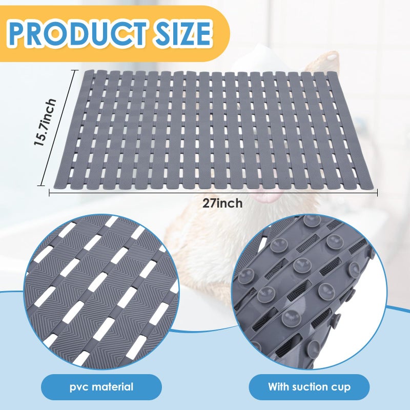 Wiojtry Bathtub Shower Mat, Pet Dog Bathing Non-Slip Mat, Dog Bath mat for tub, Quick Drain Bathtub Mat with Suction Cups & Drain Holes for Bathroom, 27.1x15.7 Inch - Image 2