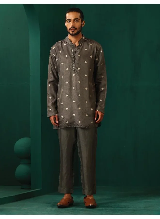 ترو برونز trueBrowns Men's Grey Diamond Viscose Silk Co-ord Set