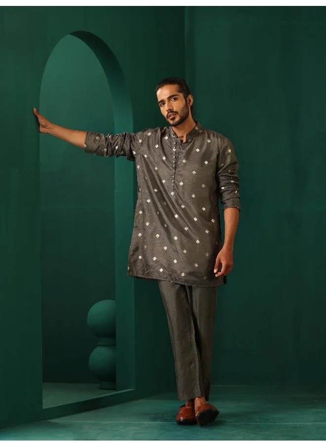 ترو برونز trueBrowns Men's Grey Diamond Viscose Silk Co-ord Set