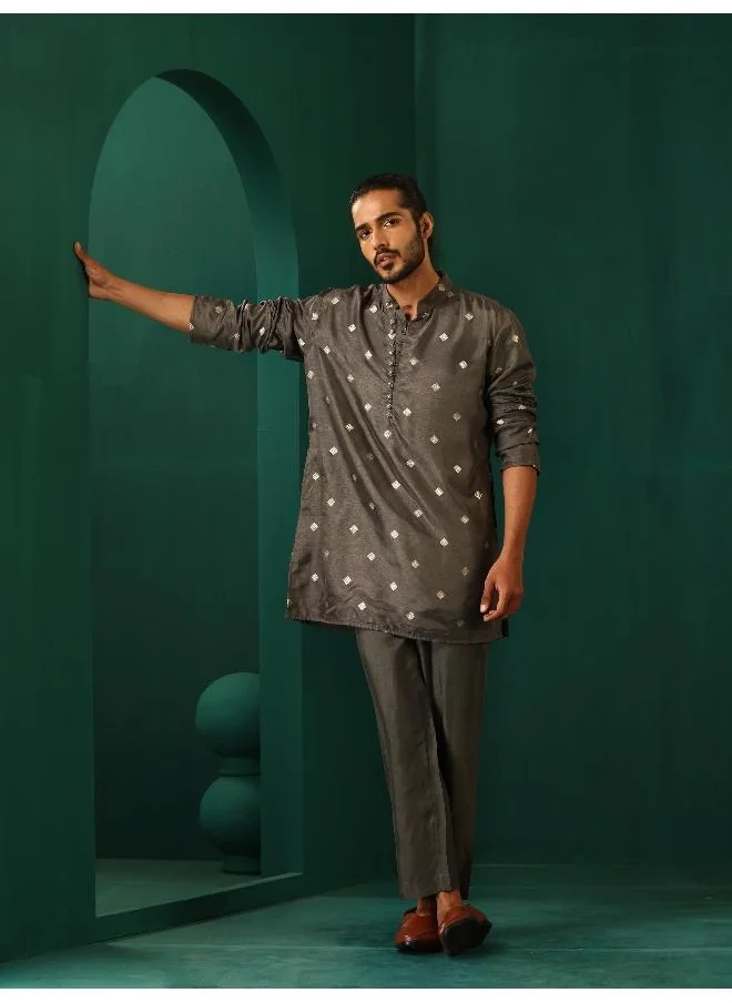 ترو برونز trueBrowns Men's Grey Diamond Viscose Silk Co-ord Set