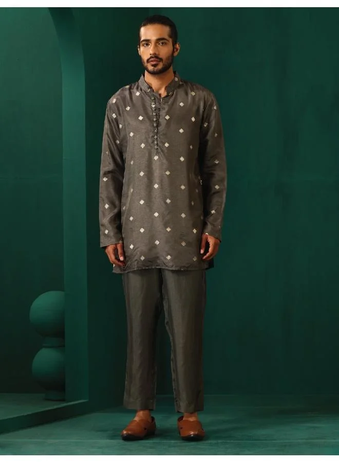 trueBrowns trueBrowns Men's Grey Diamond Viscose Silk Co-ord Set