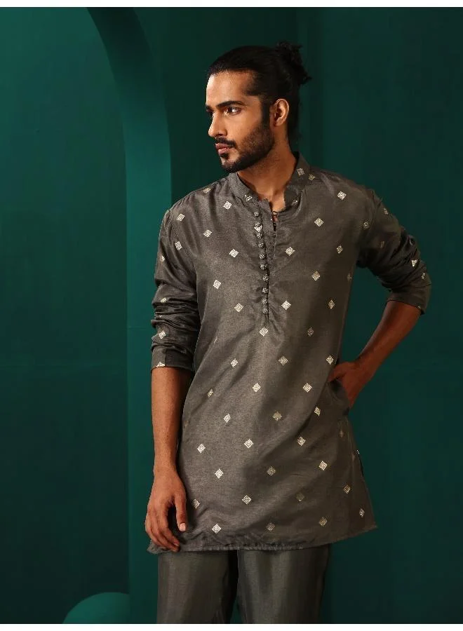 trueBrowns trueBrowns Men's Grey Diamond Viscose Silk Co-ord Set