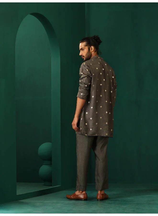 trueBrowns trueBrowns Men's Grey Diamond Viscose Silk Co-ord Set