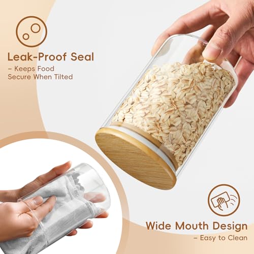 KOIKEY Sugar Jar Glass Salt Container,15 Ounces Clear Airtight Caning with Bamboo Lid and Spoon Scoop, Storage Overnight Oats, Salts, Coffee Bean, Spice, Creamer, Food Organizer, Pack of 1 - Image 4