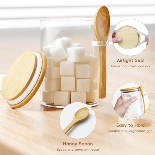 KOIKEY Sugar Jar Glass Salt Container,15 Ounces Clear Airtight Caning with Bamboo Lid and Spoon Scoop, Storage Overnight Oats, Salts, Coffee Bean, Spice, Creamer, Food Organizer, Pack of 1 - Image 3