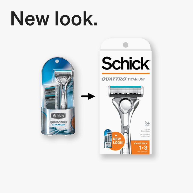 Schick Quattro Titanium Razor â€” Schick Quattro, Quattro Razor, Titanium Razor with 3 Refill Blades - Image 2