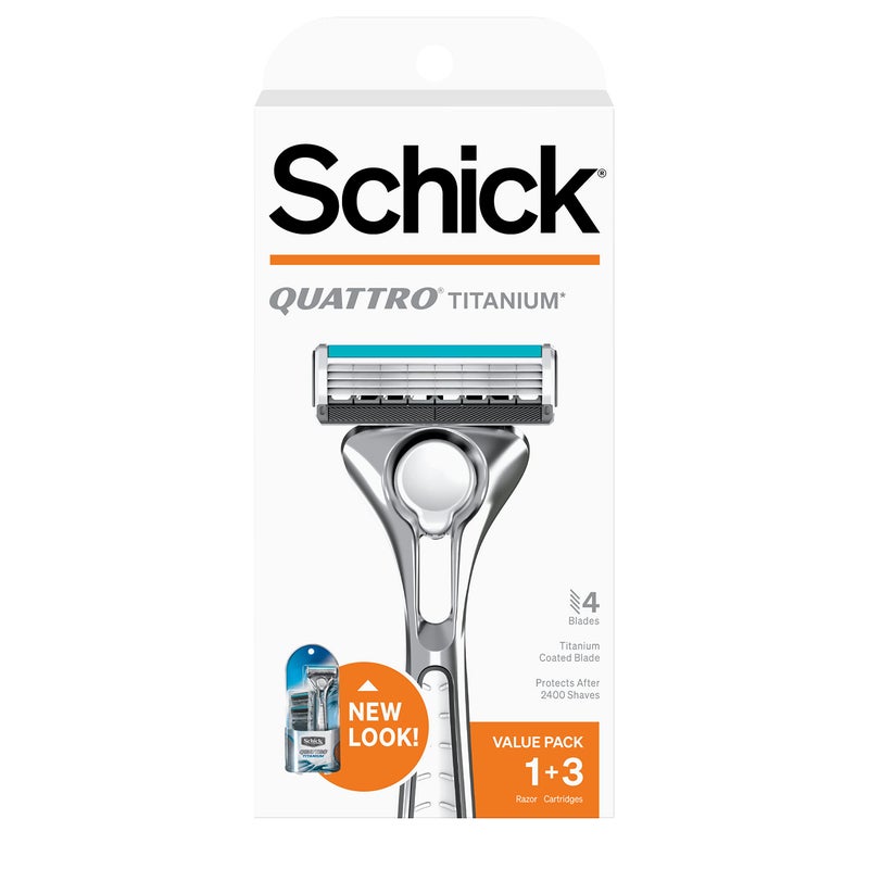 Schick Quattro Titanium Razor â€” Schick Quattro, Quattro Razor, Titanium Razor with 3 Refill Blades - Image 1