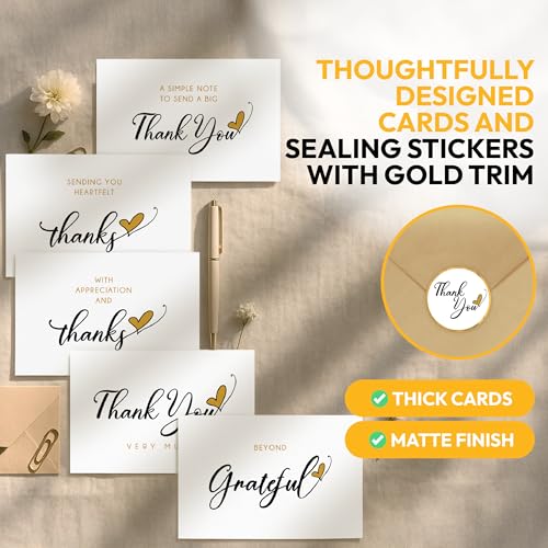 Only Zest Bulk Thank You Cards with Envelopes Set and Stickers - 30 Pack, 6 x 4 in Blank Simple Thank You Notes - Minimalist Box for Weddings, Baby Showers, Birthdays, Small Businesses - Image 4