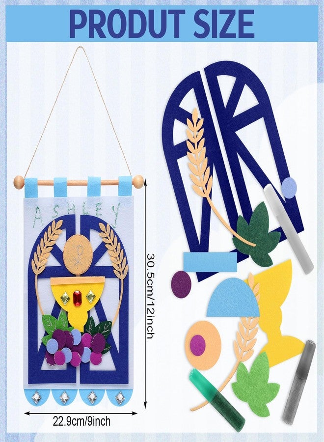 Mindsoft First Communion Banner Kit Catholic Craft Pack Banner Decorating Kit with Felt Pieces Glitter Pens Glue Gems DIY Sunday Church Activity for Baptism Party Decoration(Blue) - Image 2