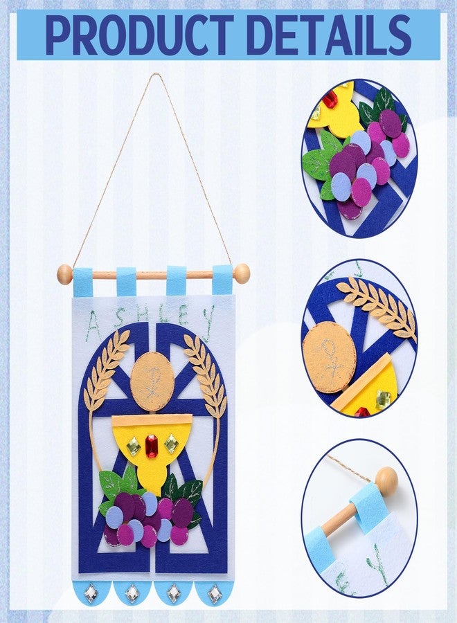 Mindsoft First Communion Banner Kit Catholic Craft Pack Banner Decorating Kit with Felt Pieces Glitter Pens Glue Gems DIY Sunday Church Activity for Baptism Party Decoration(Blue) - Image 3