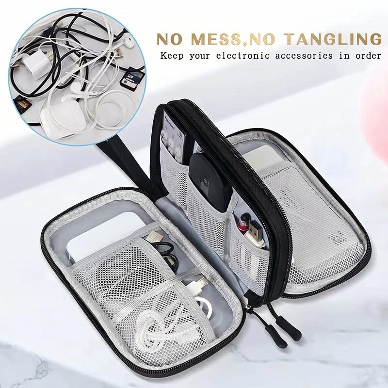 ToolHouse Double-Layer Electronic Organizer, Water-Resistant Travel Cable Organizer Bag, Portable Small Electronics Storage Bag for Cords, Phone and Headphones, Black - Image 4