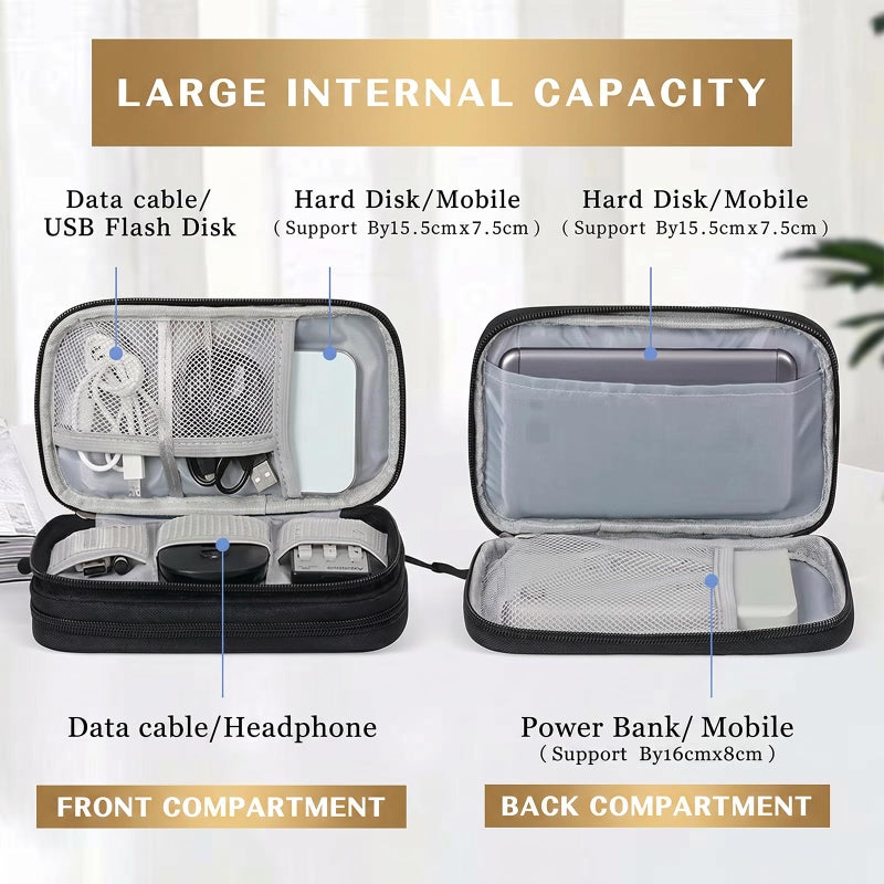 ToolHouse Double-Layer Electronic Organizer, Water-Resistant Travel Cable Organizer Bag, Portable Small Electronics Storage Bag for Cords, Phone and Headphones, Black - Image 2