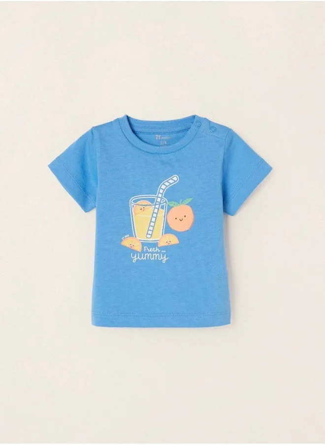 زيبي Cotton T-shirt for Newborn Baby Boys 'Oranges', Blue