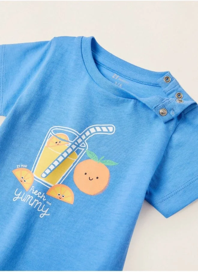 زيبي Cotton T-shirt for Newborn Baby Boys 'Oranges', Blue