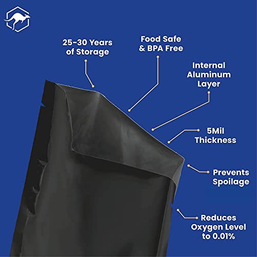 Wallaby 75 Count 1-Gallon Mylar Bags with 400cc Oxygen Absorbers, 10 Mil Total Thickness Long-Term Food Storage Pouches, 10x14 Heat-Sealable Airtight Packaging - Matte Black - Image 3
