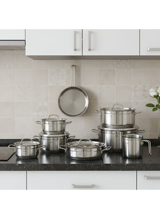 Alfa 14-Piece Stainless Steel Cookware Set - Chef's Delight for Modern Kitchens, Durable Pots & Pans, Induction Ready Cookware, Ideal for Home Chefs - Image 1