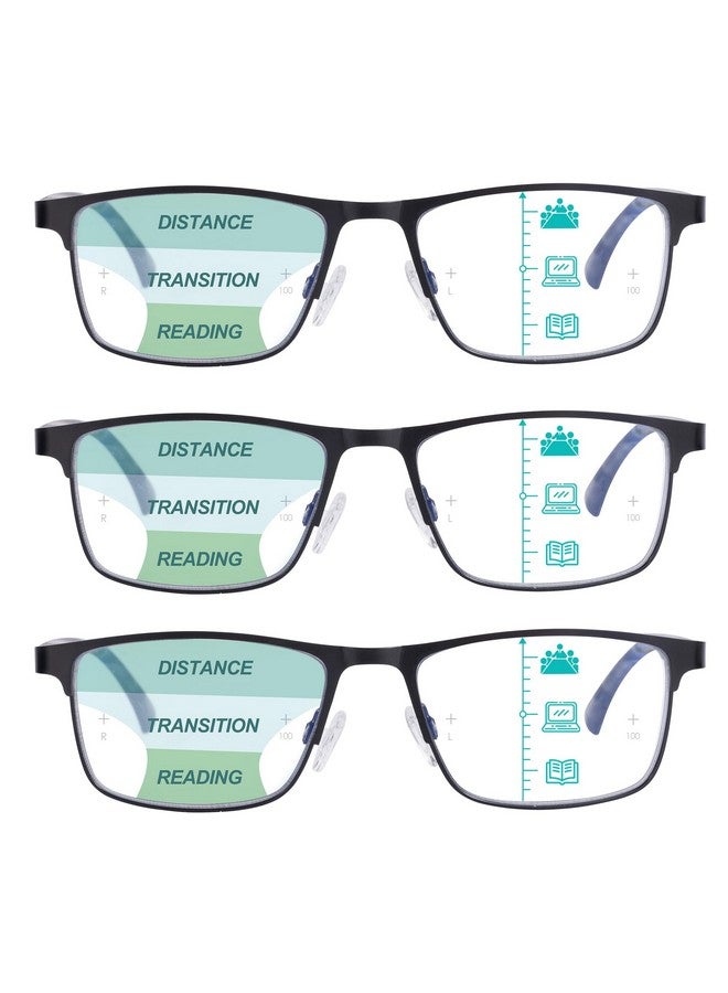 OKH 3 Pack Progressive Multifocus Reading Glasses Men Blue Light Blocking Multifocal Readers W/Spring Hinge Noline Eyeglasses+200 - Image 1