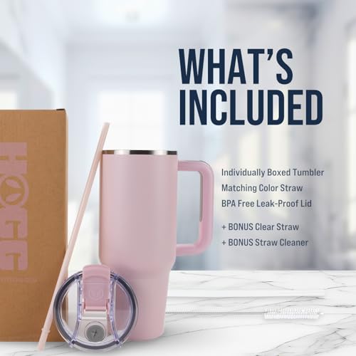 Hogg Big Swig 40 oz Tumbler with Handle and Straw - Light Pink, 40oz Insulated Stainless Steel, Water Tumbler with Straw, Water Cup with Handle, Versatile Leak Proof Lid - Image 5