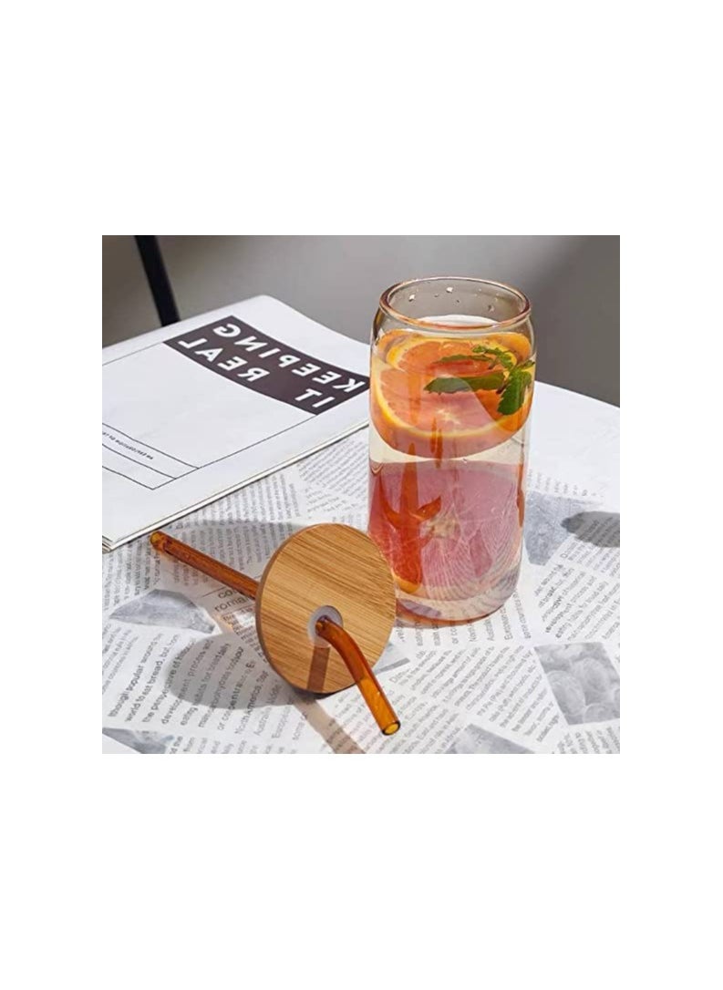 Generic - Transparent Cup With Bamboo Lid, Glass Straw and Cleaning Brush - Image 1
