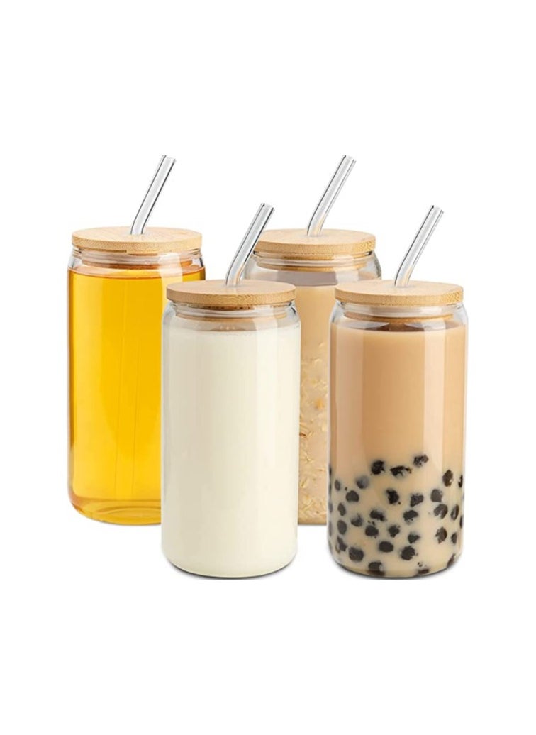 Generic - Transparent Cup With Bamboo Lid, Glass Straw and Cleaning Brush - Image 1