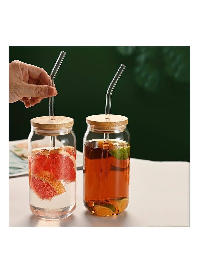 Generic - Transparent Cup With Bamboo Lid, Glass Straw and Cleaning Brush - Image 1