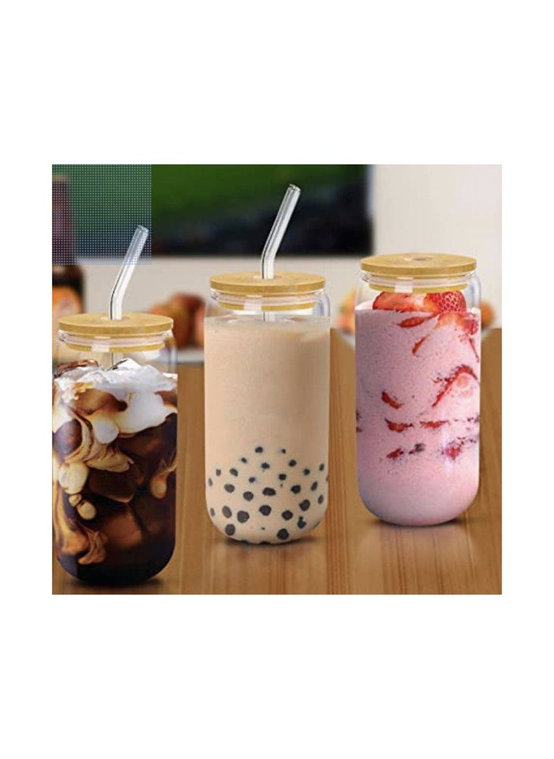 Generic - Transparent Cup With Bamboo Lid, Glass Straw and Cleaning Brush - Image 1