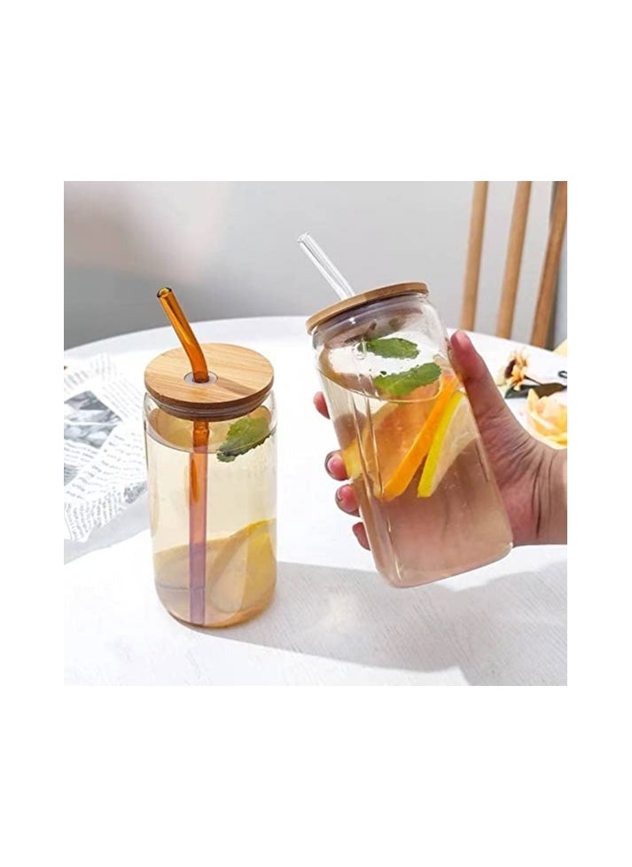 Generic - Transparent Cup With Bamboo Lid, Glass Straw and Cleaning Brush - Image 1