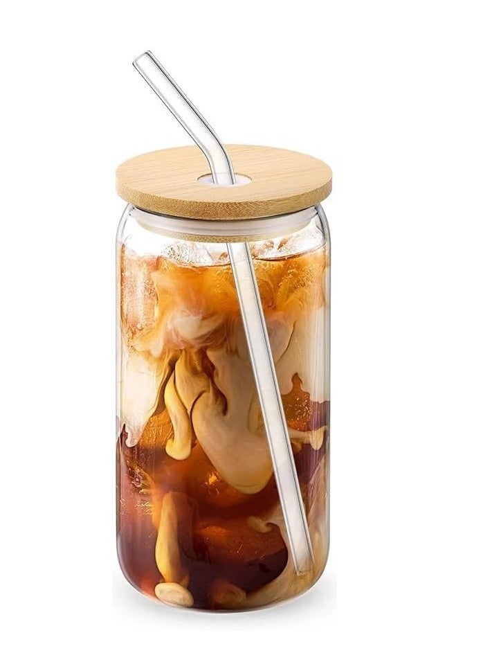 Generic - Transparent Cup With Bamboo Lid, Glass Straw and Cleaning Brush - Image 1