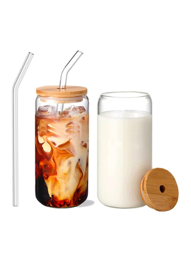 Generic - Transparent Cup With Bamboo Lid, Glass Straw and Cleaning Brush - Image 1