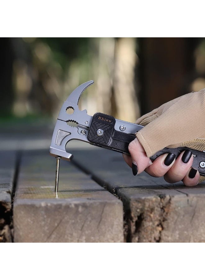 ROXON 17 in One Tools Camping Hammer Multitool with Flint Stone, Replaceable Cutter - Image 2