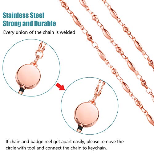 Zonon Retractable Badge Reel Lanyard with ID Holder for Women, Cruise Lanyard Stainless Steel Necklace with 3 Pieces Name Badge Holder Clip for Teacher(Rose Gold) - Image 4