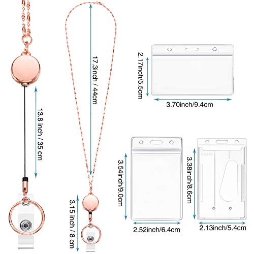 Zonon Retractable Badge Reel Lanyard with ID Holder for Women, Cruise Lanyard Stainless Steel Necklace with 3 Pieces Name Badge Holder Clip for Teacher(Rose Gold) - Image 2