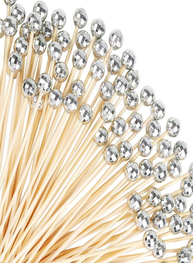 FOIMAS 200pcs Disco Ball Cocktail Picks,70's Silver Bamboo Toothpicks Skewers for Appetizers Drinks Food Disco 1970s Party Decoration - Image 1